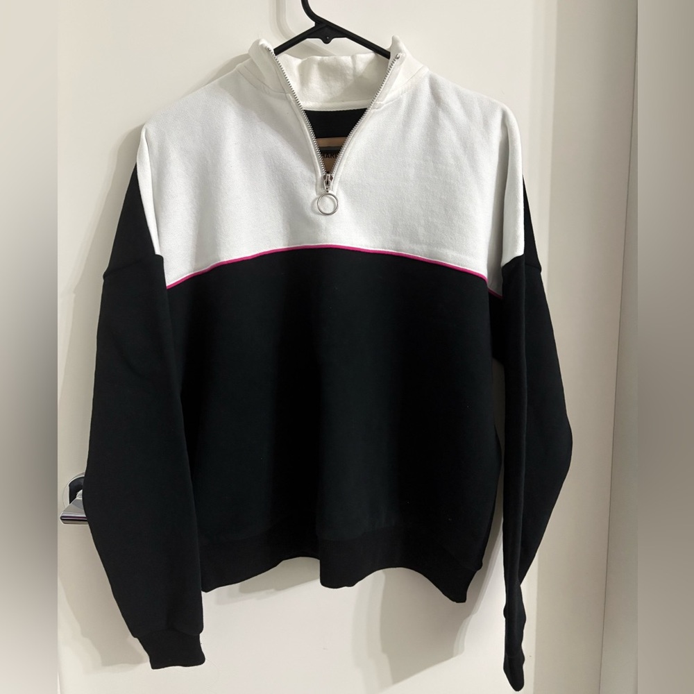 Harlow Black, White & Pink Colorblock Half-Zip Hoodie